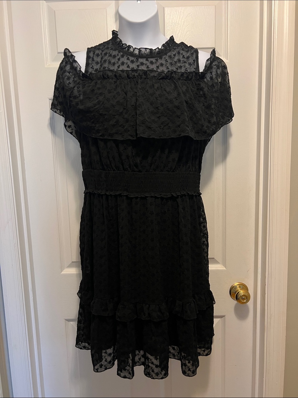 Lane Bryant Black Ruffle Cold-Shoulder Dress